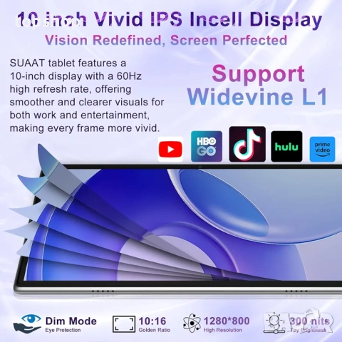 Чисто нов запечатан таблет SUAAT S3 10 инча – Android 15, 30GB RAM, 64GB, Комплект с клавиатура и..., снимка 5 - Таблети - 54766278