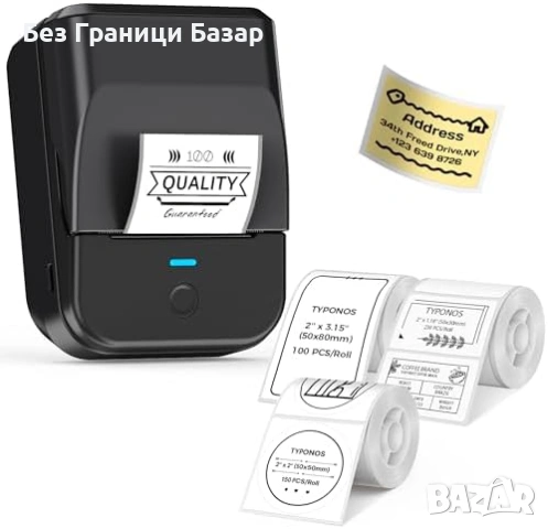 Нов Bluetooth термо етикетен принтер PM240 2 инча с 3 ролки етикети за дом офис училище