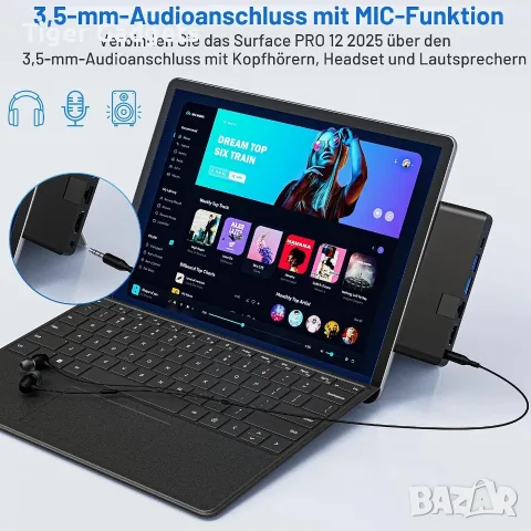 USB-C хъб 8 в 1 за Microsoft Surface Pro 12 (2025) с Thunderbolt 4, HDMI 4K и LAN, снимка 8 - Кабели и адаптери - 55584767