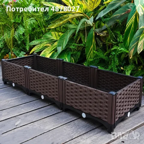 Модулна повдигната леха 120x40x22 см – За зеленчуци, билки и цветя, UV устойчива, кафява, снимка 3 - Декорация за дома - 55604470