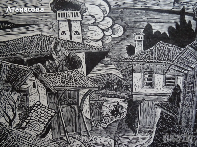 АЛЕКСАНДЪР СТАНЕВ картина "Копривщица" графика 1968 г #2, снимка 3 - Картини - 54375012