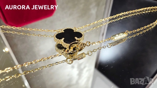 Van Cleef & Arpels VCA Gold Black Onyx Vintage Alhambra Clover Дамско Колие, снимка 7 - Колиета, медальони, синджири - 54539346