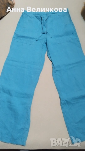 Дамски панталони лен син и зелен