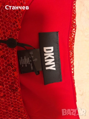 ЧИСТО НОВ дамски топ (блуза без ръкави)  DKNY с пайети, червен, размер S (с етикет), снимка 2 - Тениски - 54905370