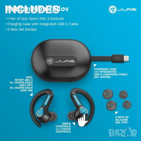 Слушалки JLab Epic Sport ANC 3 Bluetooth ANC, снимка 2 - Bluetooth слушалки - 55034768