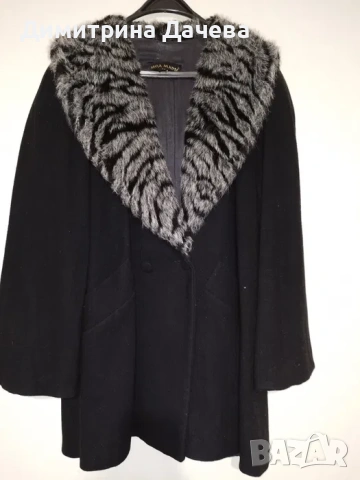 Черно дамско палто с пух (тигрова шарка)