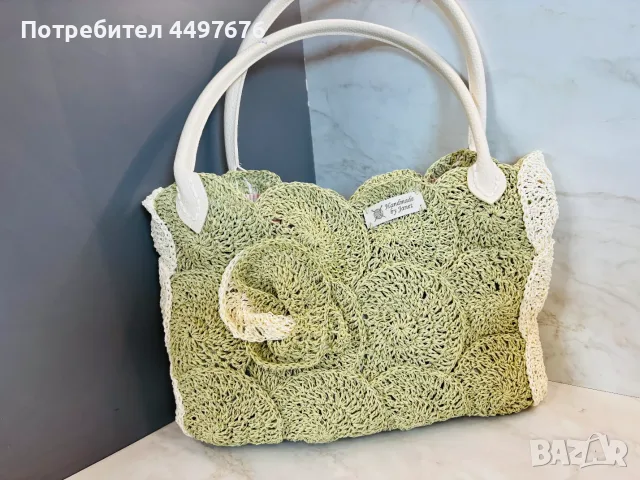 Ръчно изплетена на една кука плажна чанта в два цвята с хастар