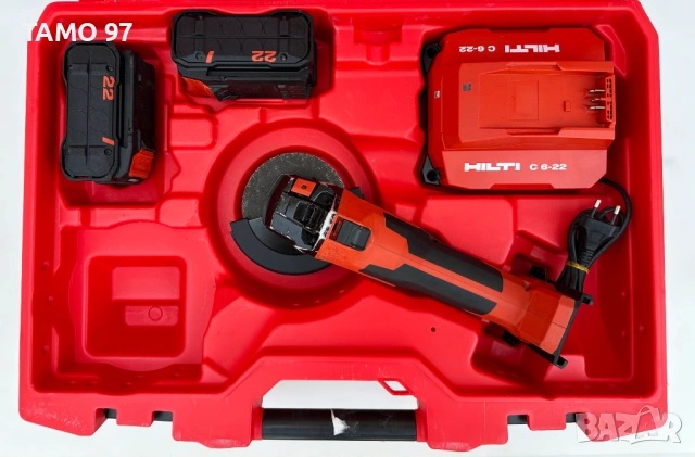 Hilti AG 6D-22 - Безчетков ъглошлайф с SensTech 2x22V 5.10Ah Nuron перфектен! , снимка 2 - Ъглошлайфи - 54769154