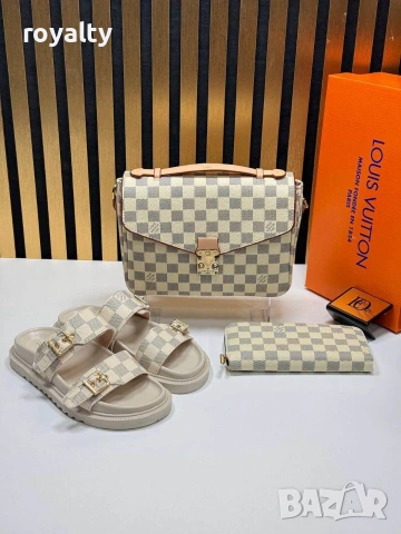 Louis Vuitton Нов Дамски Комплект Луи Витон Чехли Чанта Различни Цветове , снимка 8 - Чехли - 55030846