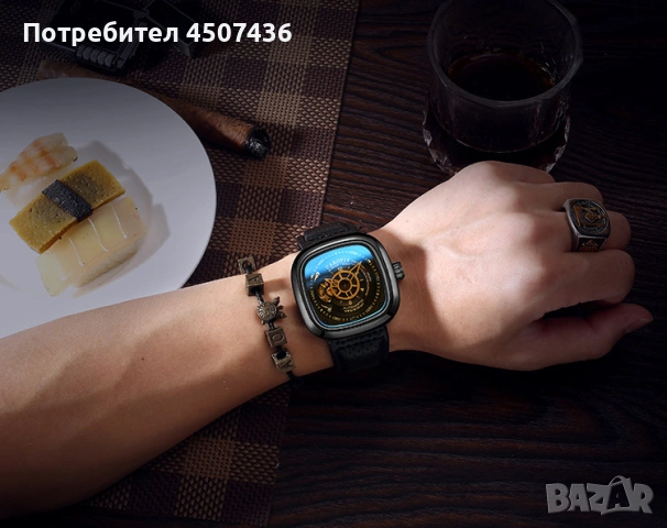 CAROTIF Автоматичен Механичен часовник,квадратен циферблат,кожена каишка,дата, снимка 2 - Мъжки - 54233588