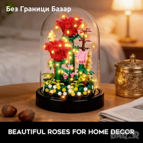 Нов LED букет червени рози 596 части мини тухлички с капак декорация подарък за жена, снимка 7 - Декорация за дома - 54470550