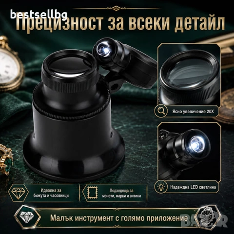 Професионална мощна лупа око 20X с лед осветление часовникарска бижута, снимка 3 - Други инструменти - 37247126
