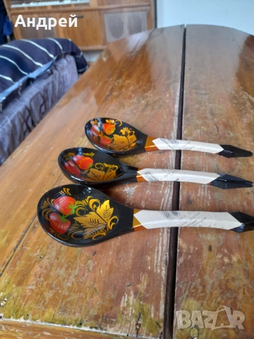 Стари Руски дървени лъжици,хохлома #7
