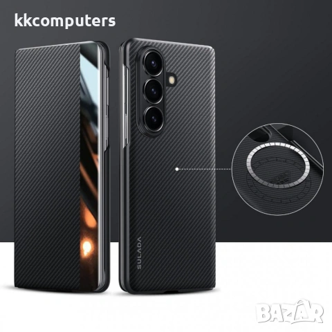 Калъф с протектор SULADA Kevlar за Samsung Galaxy Z Fold7 5G – смарт капак, кожена текстура и магнит