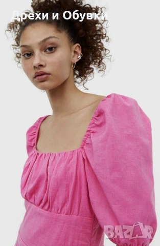 Розова къса лятна рокля памук и лен H&M , снимка 11 - Рокли - 55096505