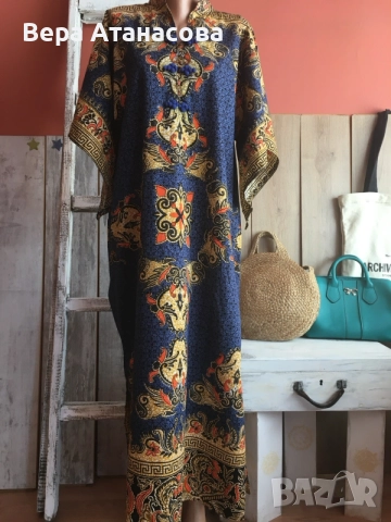 💙🩵💙 Кафтан рокля от памучна материя със свободен силует👗 л/хл🔥, снимка 3 - Рокли - 55605689