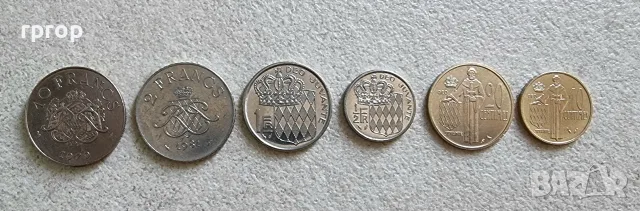 Монако. 0.10, 0.20, ½, 1, 2, 10 франка. 1960 - 1982 година. 6 бройки.