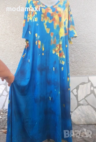 4XL/5XL Нова дълга рокля в синьо , снимка 2 - Рокли - 54981511
