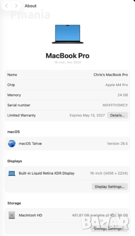 MacBook Pro 16, M4 Pro, 24GB/512GB, Space Black, снимка 7 - Лаптопи за работа - 54555568