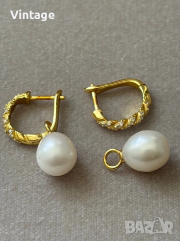 Луксозни сребърни позлатени обеци с естествени барокови перли 