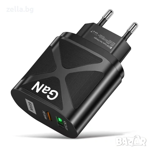 65W GaN зарядно устройство USB-C PD & USB-A QC 3.0 – Бързо зареждане за iPhone, Samsung 10326, снимка 6 - Друга електроника - 54672266
