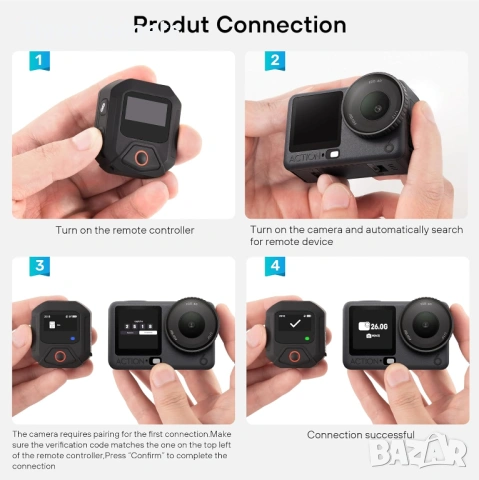 STARTRC GPS дистанционно за DJI Action 5 Pro/4 Bluetooth 25м, снимка 5 - Чанти, стативи, аксесоари - 53993074