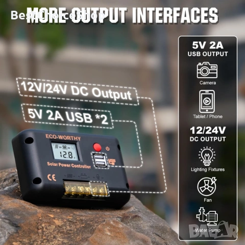 30A соларен контролер за зареждане 12/24V PWM Bluetooth приложение мониторинг 2 USB порта, снимка 7 - Друга електроника - 54914044