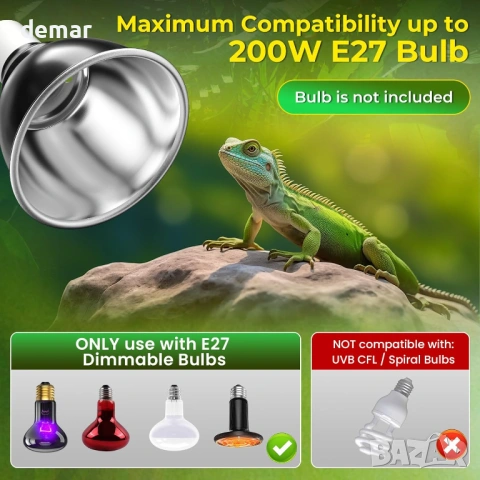 Осветително тяло за костенурки с термостат и таймер, 14 см (без крушка), снимка 4 - Терариуми и оборудване - 54118304