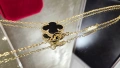 Van Cleef & Arpels VCA Gold Black Onyx Vintage Alhambra Clover Дамско Колие, снимка 7