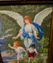 Уникален ръчно ушит гоблен „Ангел пазител" с масивна барокова рамка, снимка 2