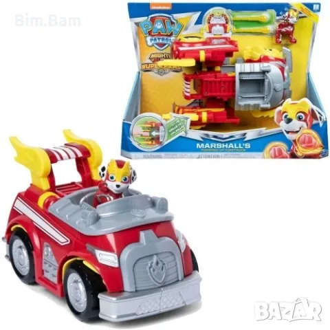 Paw Patrol Marshall's Powered Up Firetruck / Пес Патрул - Маршал, снимка 2 - Коли, камиони, мотори, писти - 55432179