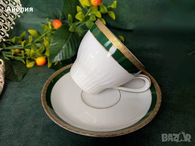 Scherzer Bavaria сетове с плътен зелен канти злато, снимка 6 - Чаши - 54600209