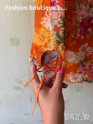 Нова с етикет оранжева лятна блуза с десен на цветя и панделки 🧡 XL размер 110 гръдна обиколка 🧡, снимка 6 - Тениски - 54691684