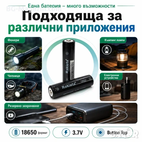 Акумулаторна батерия 18650 Li-ion 3.7V Rakieta 8800mAh презареждаща се за фенри прожектори лазери, снимка 3 - Друга електроника - 51102787