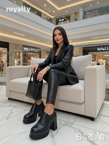 Обувки на ток - черна матирана кожа