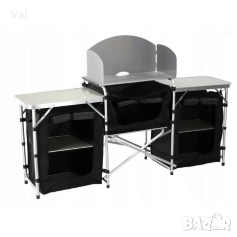 Сгъваема къмпинг кухня с 3 плота – мобилна кухня за къмпинг, пикник и каравана, снимка 5 - Къмпинг мебели - 54171241