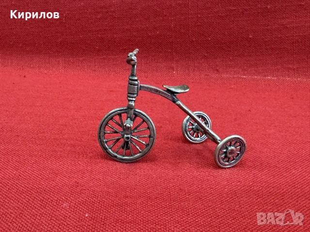 Италианска миниатюрна сребърна фигурка на триколка ретро модел., снимка 2 - Антикварни и старинни предмети - 55285099