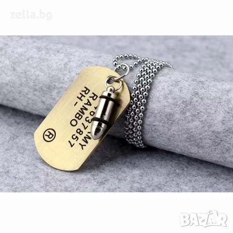 Мъжки военен комплект Dog Tag с жетон и висулка куршум – Неръждаема стомана 10215, снимка 5 - Тениски - 54660969
