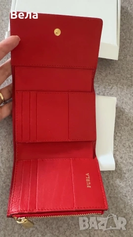 Червено портмоне Furla естествена кожа, снимка 4 - Портфейли, портмонета - 54777148