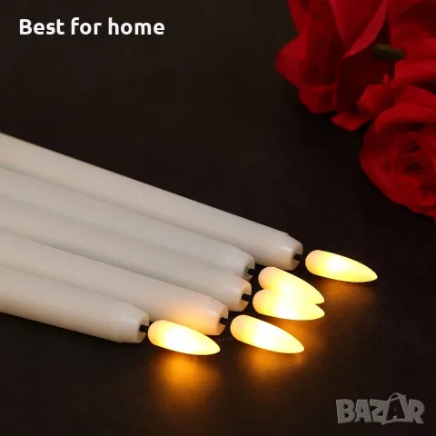 IMAGE Безпламъчни конусовидни свещи с дистанционно, 12 бр. LED свещници 3D фитил, цвят слонова кост, снимка 8 - Декорация за дома - 55618958