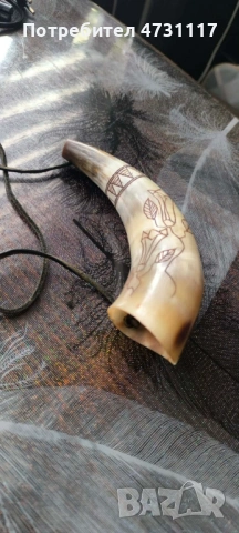 Рог за пиене, 200-300 мл, от говежди рог, с гравиран мотив., снимка 2 - Други ценни предмети - 53961360