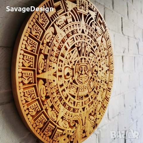 Календар на Ацтеките дърворезба, Aztec Calendar woodcarving , снимка 4 - Пана - 55054446
