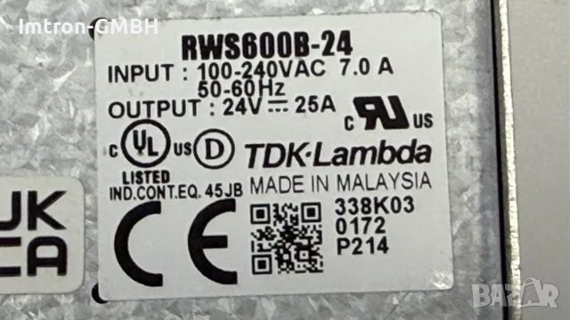 Импулсно захранване TDK-Lambda RWS600B-24  за монтаж на шаси 24Vout 25A 600W, снимка 3 - Друга електроника - 55553837