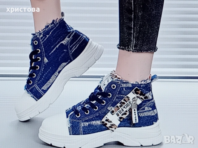 Дам.дънкови кецове, снимка 2 - Кецове - 54231359