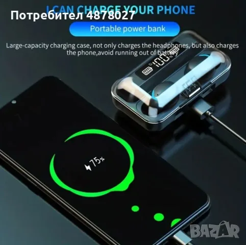 Bезжични bluetooth слушалки TWS – 9D Стерео спортни слушалки с кутия за зареждане и микрофон BTH-F9-, снимка 3 - Безжични слушалки - 55442377