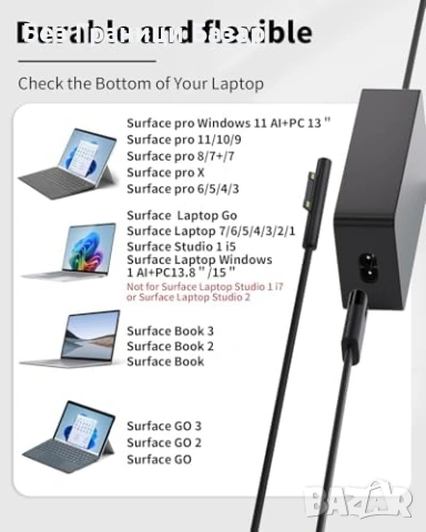 Ново 65W Зарядно за Microsoft Surface Pro 11/10/9/8/7 Захранващ Адаптер лаптоп, снимка 3 - Друга електроника - 54728102