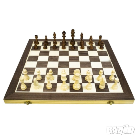 Шах, дама и табла 3 в 1, фурнир, 49.5х49 см,фигури 5 - 9 см 