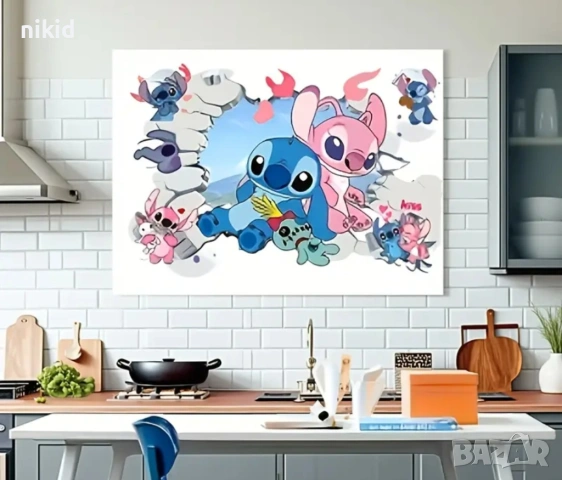 Лило Стич Stitch дупка в стена стикер лепенка за стена детска стая самозалепващ, снимка 2 - Други - 54384641