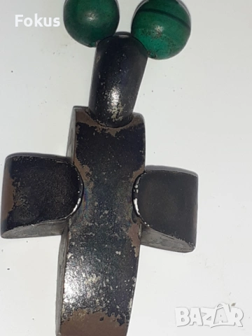 Стар гердан ланец колие от малахит със сребърен кръст, снимка 4 - Антикварни и старинни предмети - 54070694