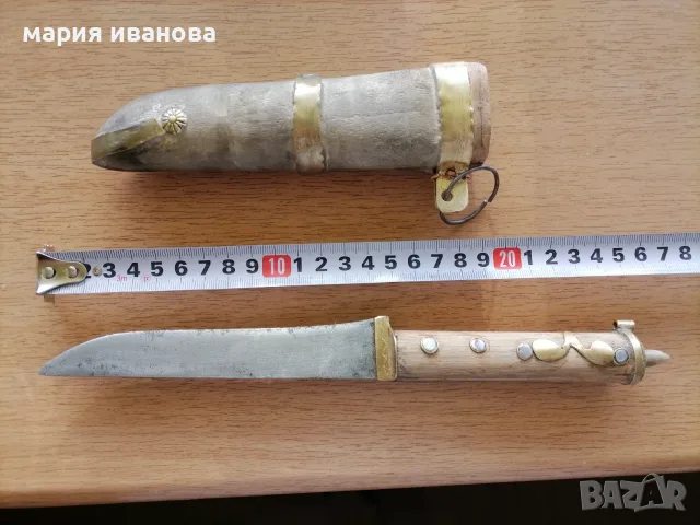 Стар овчарски нож с дървена кания , снимка 2 - Антикварни и старинни предмети - 55083932